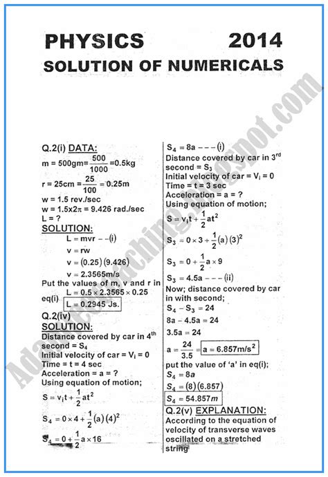 Notes (Practical Centre, Karachi) Notes of "Physics XII" for FSc Part 2 published by Sindh Textbook Board, Jamshoro. . Physics solved numericals for class 11 sindh board adamjee notes
